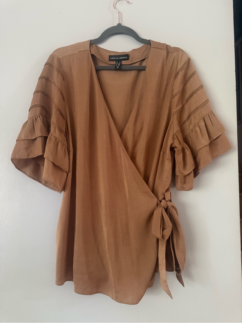 Love & Legend Brown Wrap Blouse Ruffle Sleeve Plus Size 2X Penningtons